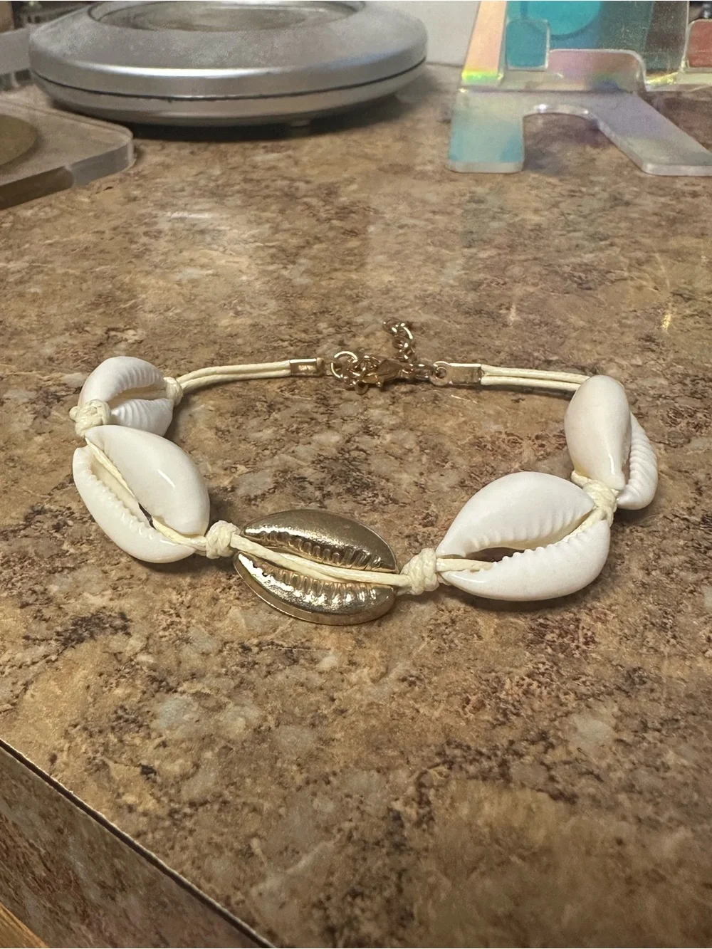 Gold and Cream Cowrie Shell Bracelet